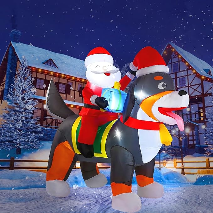 7.2 FT Christmas Inflatables Yard Decorations Outdoor Santa Claus Riding Dog, Built-in LED Lights, Christmas Blow Up for Outdoor, Yard, Roof, Lawn