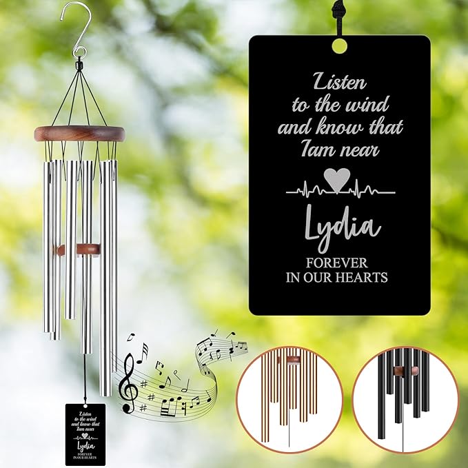 Memorial Wind Chimes Engraved Personalized Wind Chimes for Loss of Loved One,Sympathy Wind Chimes for Outside,Bereavement/Remembrancegifts for Loss of Mother Father