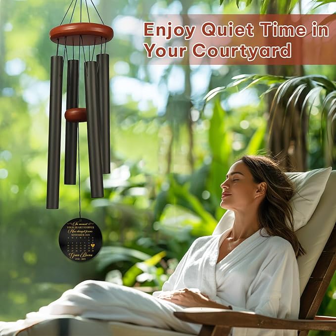 Personalized Memorial Wind Chime – “The Moment Your Heart Stopped, Mine Changed Forever” Custom Calendar Design – Engraved Name, Date – Sympathy Gift for Loss of Loved One – Memorial Windchimes
