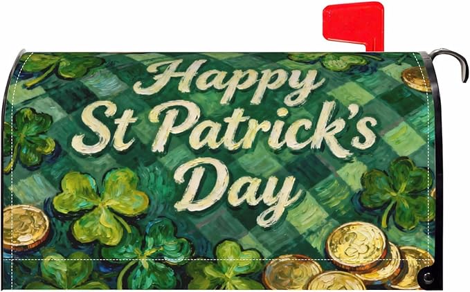 St. Patrick's Day Mailbox Covers Magnetic Standard Size Green Plaid Shamrock Coin Print Saint Patricks Holiday Outdoor Spring Decorative Letter Box Cases for Home Garden Outside Decor, 21x18 Inch