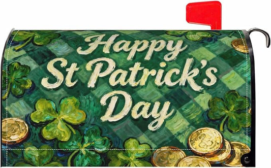 St. Patrick's Day Mailbox Covers Magnetic Standard Size Green Plaid Shamrock Coin Print Saint Patricks Holiday Outdoor Spring Decorative Letter Box Cases for Home Garden Outside Decor, 21x18 Inch