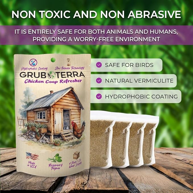 GrubTerra Chicken Coop Refresher Strongest Odor Eliminator for Cages, Pets, Runs, Multi-Purpose Zero Odor Neutralizer, Scent Remover Smell Control Solution for Clean Fresh Chicken Living Environment