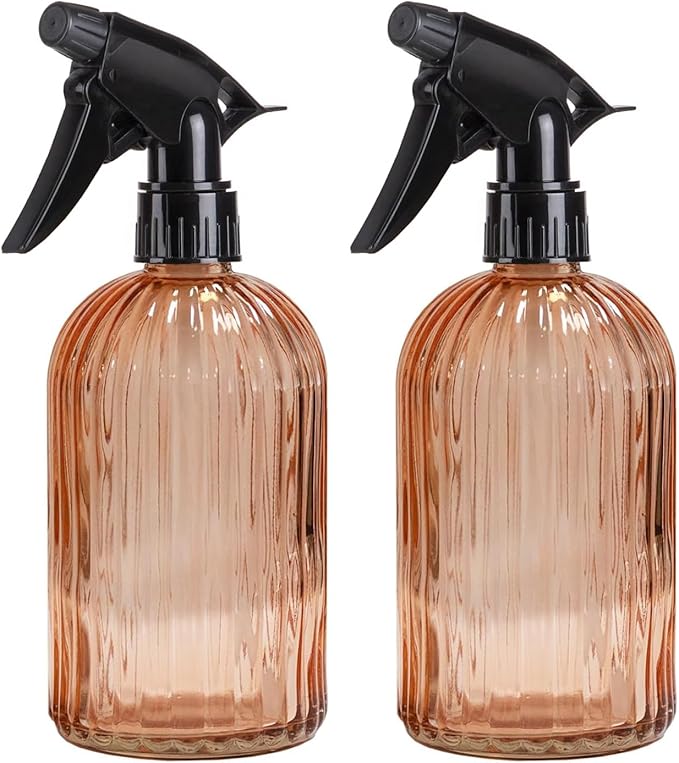 Glass Spray Bottles for Cleaning, Orange Refillable Watering Can,13.5oz Adjustable Nozzle Water Spray Bottle,Plant Mister Spray Bottles for Indoor Plants, Cleaning, Hair Care, Pets Care(2pcs)(Orange)