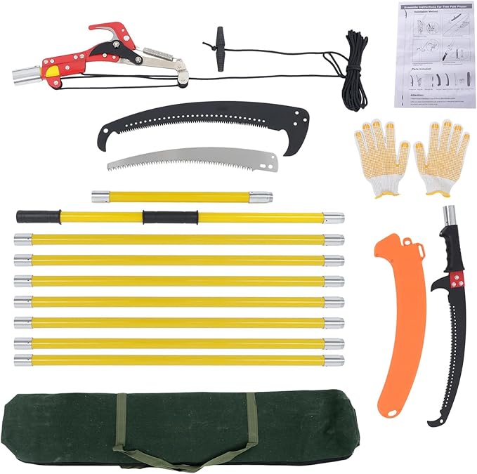 30Ft Manual Tree Pruning Saw Yellow Branch Trimmer Light and Extensible for Pruning Tall Trees and Suitable for Simple Processing of Wood Long Extension Capacity