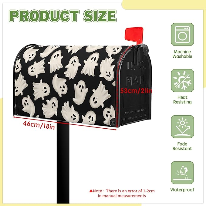 Ghost Mail Box Covers Magnetic Standard Size 21x18 inch Halloween Spooky Mailbox Cover Black Post Letter Box Cover Wraps for Outdoor Garden Decor
