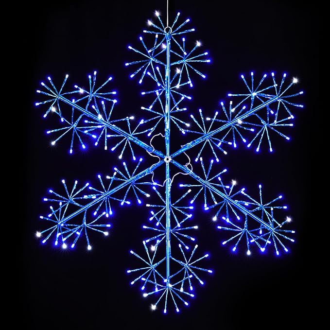 Hanging Christmas Snowflake Lights, 30’’ Large Blue Snowflake with 240 Blue LEDs Twinkle for Indoor Outdoor Decorations