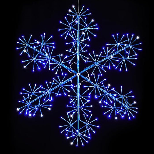 Hanging Christmas Snowflake Lights, 30’’ Large Blue Snowflake with 240 Blue LEDs Twinkle for Indoor Outdoor Decorations