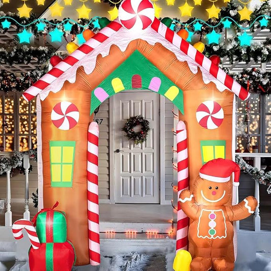 Hioasis 10 FT Christmas Inflatable Decorations - Archway with Gingerbread Man and Gift Box X-mas Outdoor Inflatables with LED Lights Built-in Perfect for Christmas Party&Holiday&Yard&Garden