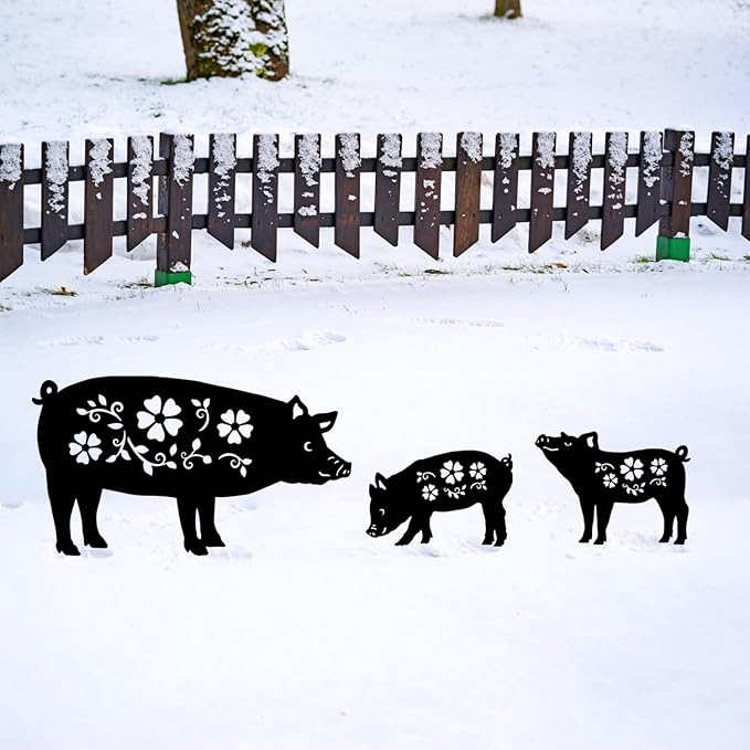Pig Metal Decorative Garden Stakes Pig Gifts for Women Men Mom Birthday Gifts Silhouette Statues for Garden Decor, Yard Art, Patio, Outside, Lawn Ornaments, Outdoor Decorations