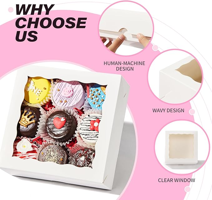 20pcs 6x6x2.5Inches Plastic Clear Chocolate Strawberries Boxes Charcuterie Boxes Cake Boxes Bakery Boxes with Full Window Cookies Boxes Cakesickle Truffle Treat Box for Christmas Valentine's