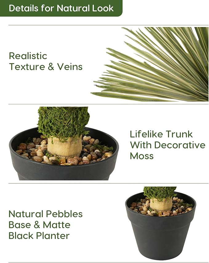 Velener Artificial Agave Plant in Black Pot with Real Stone Pebbles, Large Fake Plants with Fake Green Moss, Faux Yucca with Long Sword-Shaped Leaves for Indoor/Outdoor-15 Inches Tall, 180 Leaves