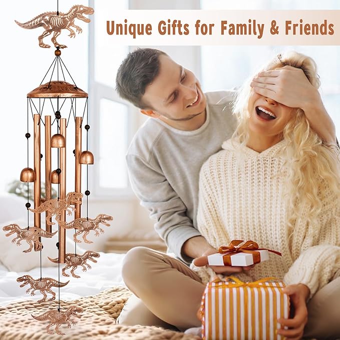 Dinosaur Wind Chimes for Outside, Metal Windchimes Outdoors, Dinosaur Gifts for Women/Men, Memorial/Birthday Gifts, Garden Decor for Outside, Patio or Yard, Durable Chimes for Outdoors