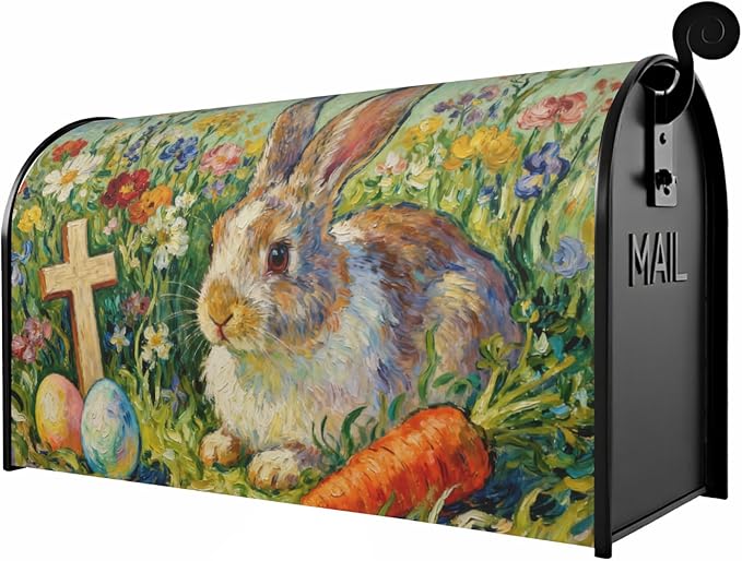 Spring Easter Mailbox Covers Magnetic Standard Size Cute Bunny Rabbit Colorful Floral Cross Egg Carrot Holiday Outdoor Seasonal Decorative Letter Box Cases for Home Garden Outside Decor, 21x18 Inch