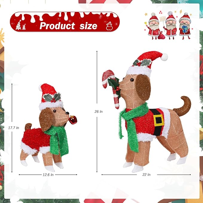 Christmas Decorations Outside Non-Collapsible Lights Christmas 2PCS Dogs Lighted with LED Warm Lights for Yard Lawn Porch Garden Living Room Bedroom Indoor Outdoor