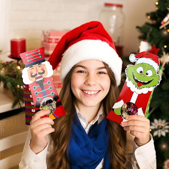 Giiffu 54-Pack Christmas Treat Boxes with Clear Window, 9 Assorted Holiday Designs Small Candy & Goodie Boxes for Classroom Gifts, Party Favors & Holiday Treat Wrapping (7.5 x 4 x 2 Inches)