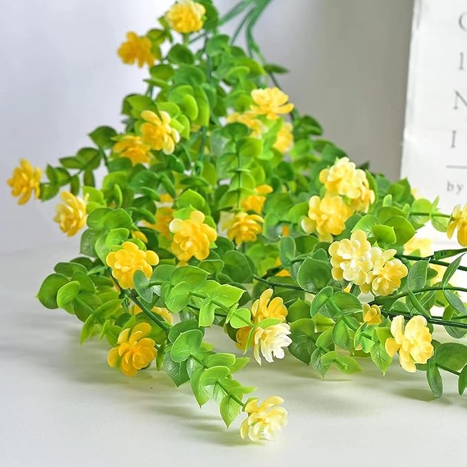 WEISPARK Artificial Hanging Flowers, 9pcs Fake Eucalyptus Vine Faux Flower Greenery Garland Plastic Plants for Indoor Outdoor Wall Garden Wedding Home Party Decor (9pcs Yellow)
