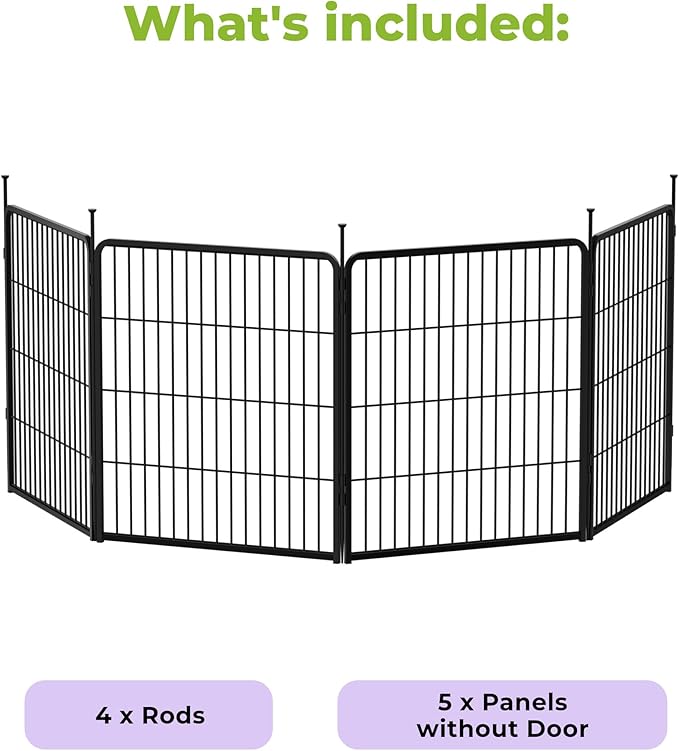 SunsGrove Garden Fence 32 in(H) x 8.9 ft(L) 4 Panels, Heavy Duty Metal Animal Barrier Fence for Dogs, Easy No-Dig Setup, Decorative Dog Fences, Black