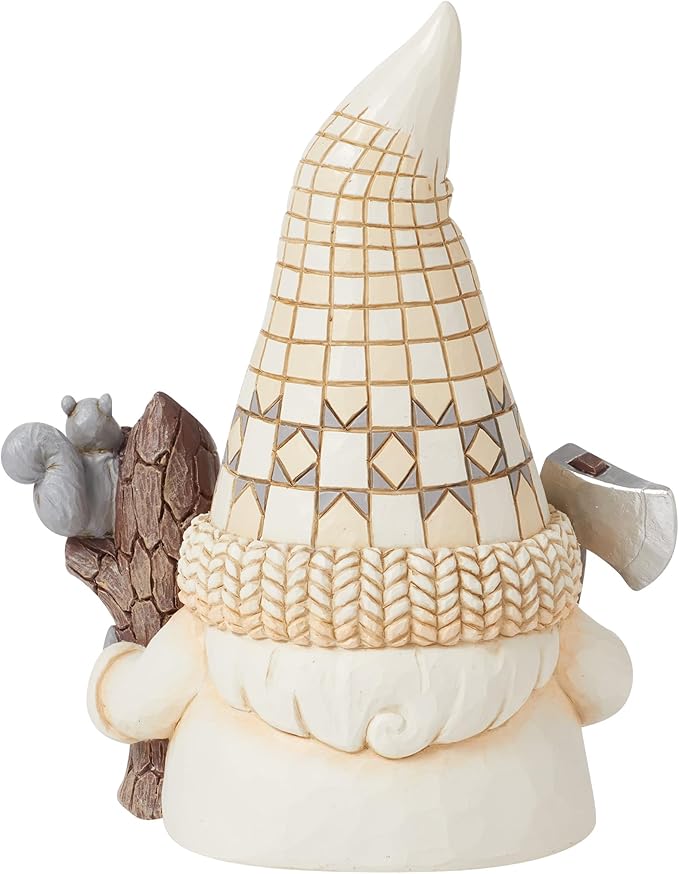 Enesco Jim Shore Heartwood Creek White Woodland Lumberjack Gnome Figurine- Stone Resin Hand Painted Crafted Collectible Gnomes Figurines Home Decor Statue, 5.43 Inch