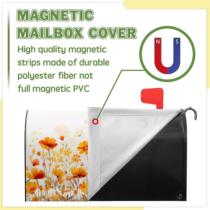 Orange Floral Mailbox Cover Fall Mailbox Covers Magnetic Standard Size 21x18 inch Autumn Beautiful Flower Post Letter Box Cover Mail Box Decorations for Outside Garden