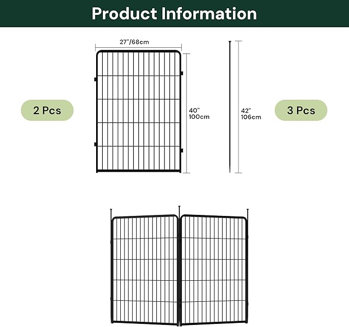 SunsGrove Garden Fence 40 in(H) x 4.5 ft(L) 2 Panels, Heavy Duty Metal Animal Barrier Fence for Dogs, Easy No-Dig Setup, Decorative Dog Fences, Black