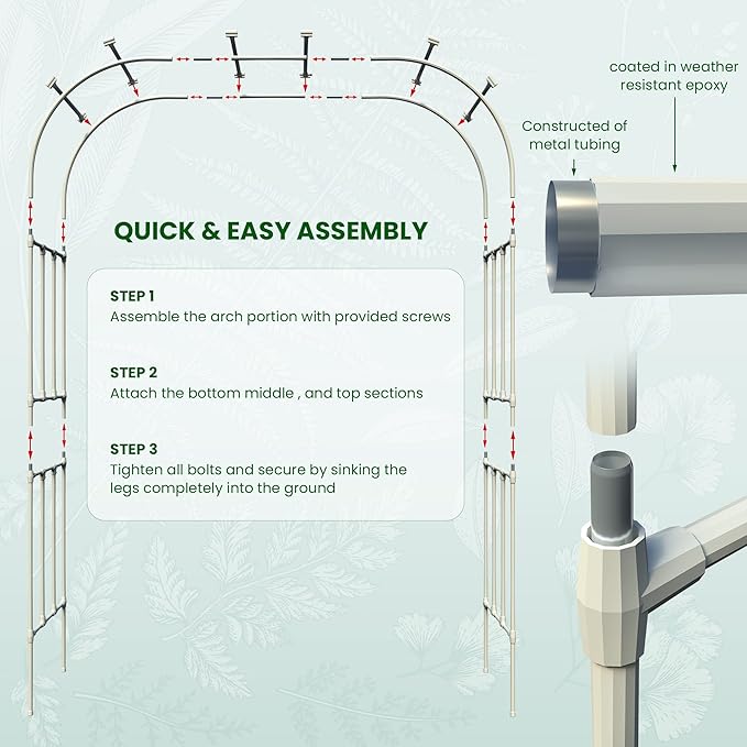 Olle Arbor Trellis for Climbing Plants - Outdoor Metal Arch, 95" High x 59" Wide, White