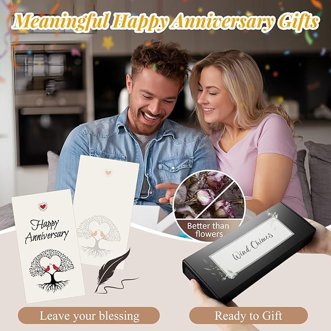 20th Anniversary Wind Chimes Gifts for Men Women,Romantic 20 Year Anniversary for Couples, Wife, Husband, Parents, Friends, 20th Wedding Gifts Idea of Happy Anniversaries Decorations,Black
