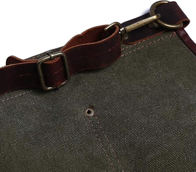 Luchuan Heavy Duty Canvas Tool Apron With the Adjustable Genuine Leather Belt (Army Green)