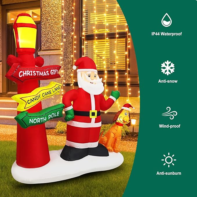 Inflatable Christmas Decorations Blow Up 6FT Santa Claus Take Dog Under Street lamp Inflatables Xmas Party Set Decor for Yard Garden Lawn Outdoor Ornaments