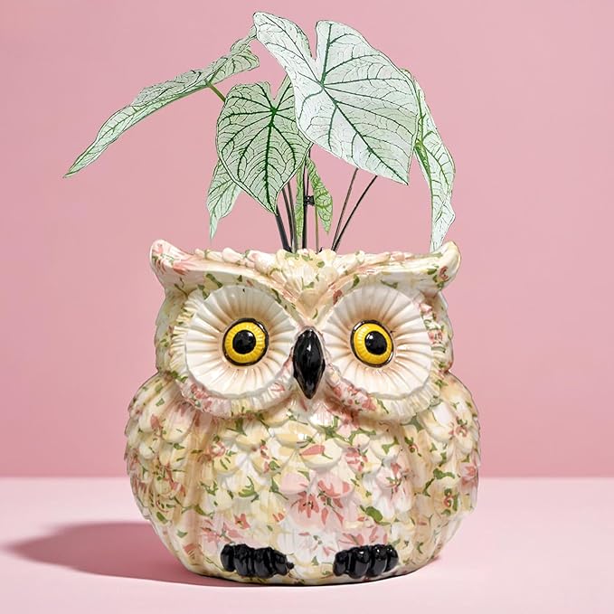Pink Owl Planter, Cute Owl Statue Decor, Succulent Plant Pots, Decorative Flower Pot, Animal Bird Planters, Indoor Plant Pot for Home Garden Windowsill, Funny Gifts for Smart Women Mother Teacher