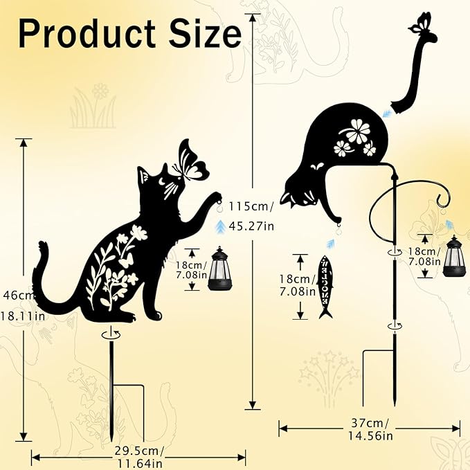 2Pack Cat Solar Lights Outdoor Garden, Black Cat Garden Decor, Black Cats Outdoor Decorations with Solar Lantern, Unique Gift for cat Lovers,Christmas Birthday Gifts for Women Mom and Grandma