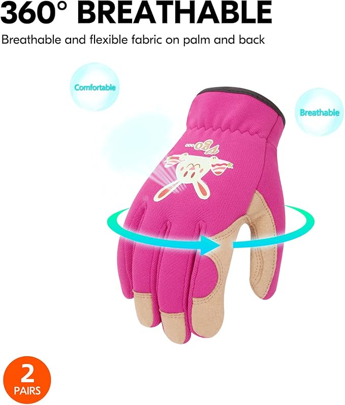 Vgo... 2Pairs Age 3-4 Kids Gardening, Lawning, Working Gloves(Size XS, 2Colors, KID-SL7362)