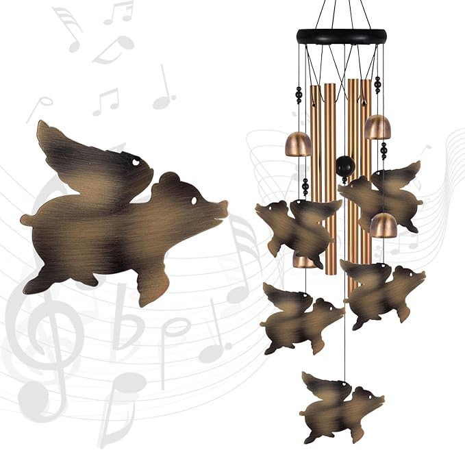 Outdoor Bronze Flying Pig Wind Chimes, Pigs WindChimes, Gift Wind Chime, Flying Pigs Wind Bell, Gifts for Women, for Home, Garden, Indoor, Outdoor Decoration, Garden Fly Pigs Wind Chimes
