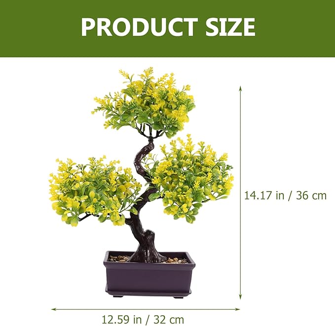 Cabilock Artificial Bonsai Tree, Fake Potted Bonsai Plants Decoration, Simulation Faux Plants Decor, Desktop Realistic Welcoming Pine Ornament for Home Office Entryway Chests Decor, Yellow