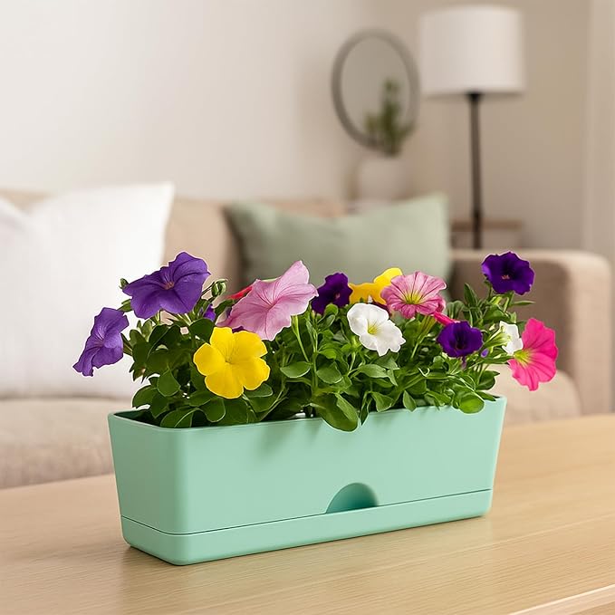 2-Pack Large Window Boxes Planters 16 Inch Rectangle Plant Box Rectangular Planter for Outdoor and Indoor Plants Plastic Windowsill Planter for Herbs Vegetable Flowers Long Window Sill Planters