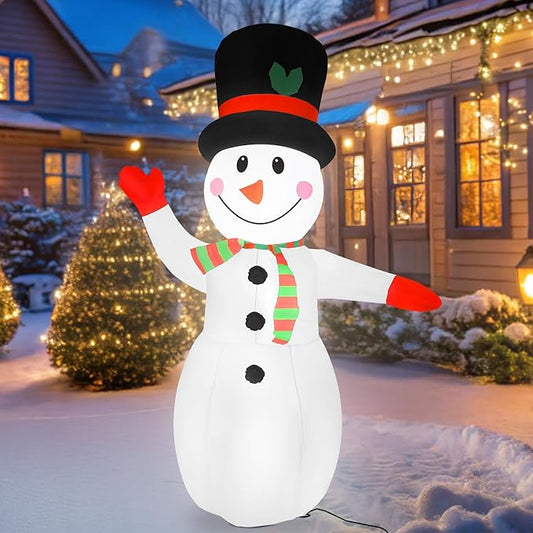 8FT Christmas Inflatable Snowman with Waving Arm & LED Lights, Blow Up Outdoor Winter Decor for Yard, Garden, Lawn, Holiday Party, Xmas Indoor Decoration