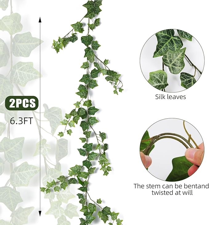 RECUTMS 2Pcs Hanging Ivy Garlands Artificial Vine Leaves Fake Greenery Silk Plants Decor for Wedding Home Wall Party Indoor Outdoor Decoration 74.8inch