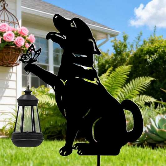 Black Dog Christmas Decorations Outdoor - Solar Lights Outdoor Garden Decor Stake with Butterfly Decorative Metal Housewarming Ornament for Yard Pathway Lawn Patio – Unique Gift Ideas for Christmas