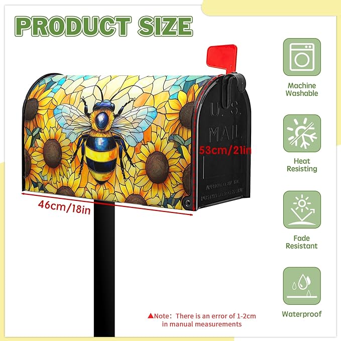 Summer Mailbox Covers Magnetic Standard Size 21x18 in Bee Mailbox Cover Sunflower Decorative Mailboxes for Outside Garden Yard Floral Flower Post Letter Box Cover Wrap