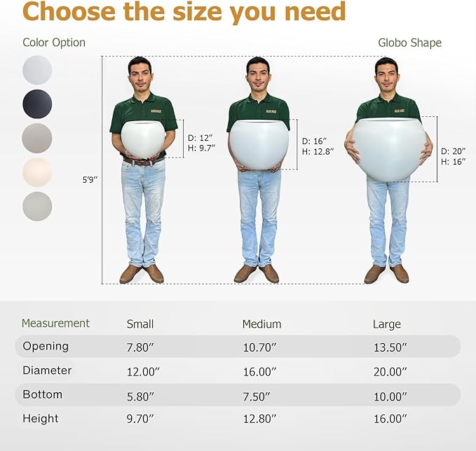 12.8" H x 16" D Globo Fiberstone Round Planter - Christmas Tree Planter, Smooth Finishes, Weather Resistant for Indoor & Outdoor Use, Included 2 Extra Coco Mats (White, 10.7" Pot Opening)