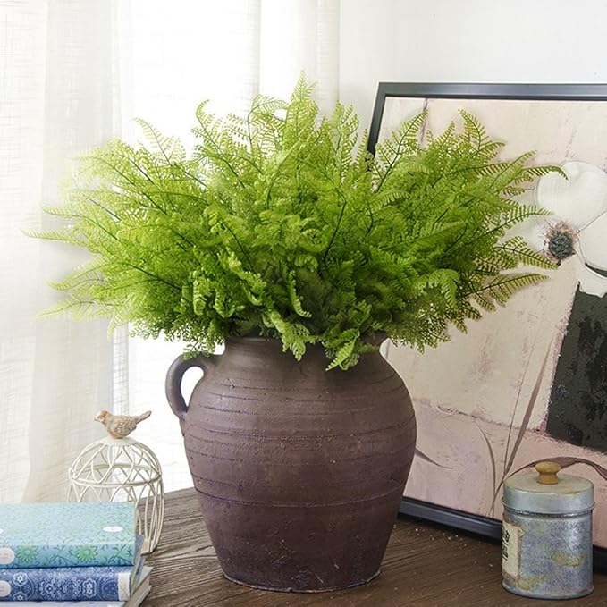 CATTREE Artificial Shrubs Bushes, Plastic Fern Leaves Persian Grass Fake Plants Wedding Indoor Outdoor Home Garden Verandah Kitchen Office Table Centerpieces Arrangements Christmas Decoration 2 pcs