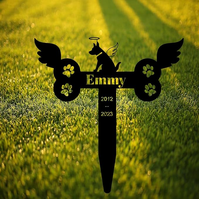 Custom Dog Memorial Garden Stake - Personalized Dog Remembrance Sign with Wings & Paws