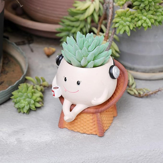 Unique Face Planter Pots with Drainage Hole Cute Sitting Chair Plants Pot for Indoor Outdoor Funny Head Planters for String of Pearls Plant Live Gift Ideas for Mother, Christmas