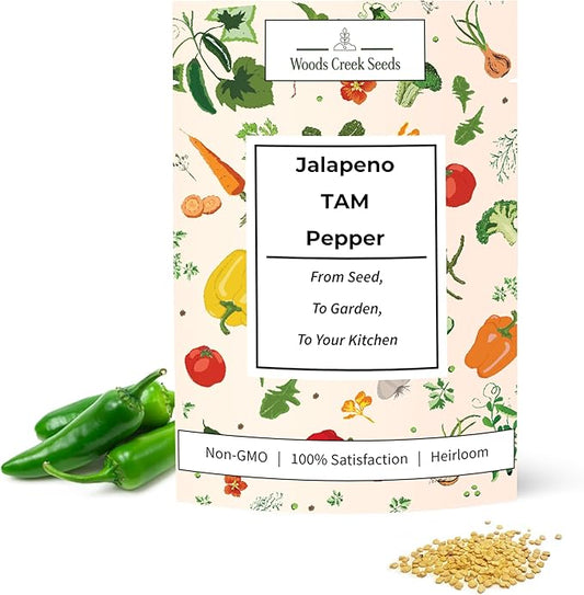 Woods Creek Seeds: Jalapeño TAM Hot Pepper Seeds for Planting - Over 180 Heirloom Non-GMO Jalapeno Seeds for Planting - Beginner Friendly Jalapeno Pepper Seed Pack for Indoor, Outdoor & Home Garden