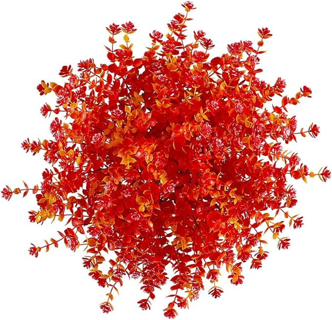 20 Bundles Artificial Flowers, Fake Artificial Greenery UV Resistant No Fade Faux Plastic Plants for Wedding Bridle Bouquet Indoor Outdoor Home Garden Kitchen Office Table Vase (Red)