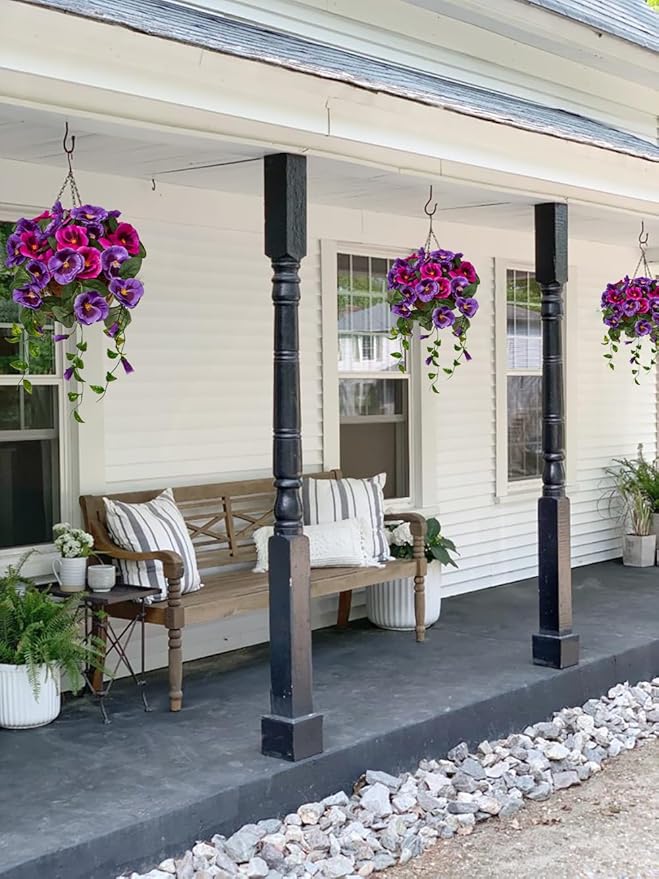Briful Small Fake Flowers Hanging Basket, Pansy Artificial Flowers, Realistic Silk Spring Bloom Faux Flowers, 5 ⅞’’ Coconut Basket, for Home Farmhouse Balcony Outdoor Patio Garden Decor