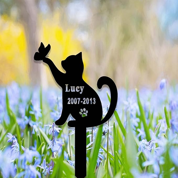 Custom Cat Memorial Stake Sign Metal Cat Grave Marker Cat Garden Decor Remembrance Stake Personalized Cat Name Yard Stake Pet in Heaven Loss of Cat Sympathy Gift