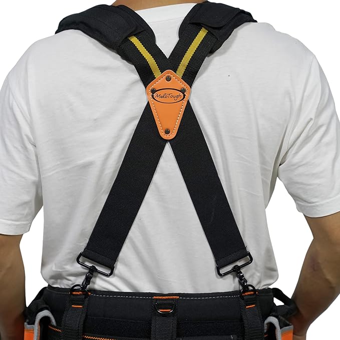 MELOTOUGH Tool Belt Suspenders Tool Harness for Heavy Duty Work Movable shoulder Pads, Quick lobster clasp (Yellow Strip)