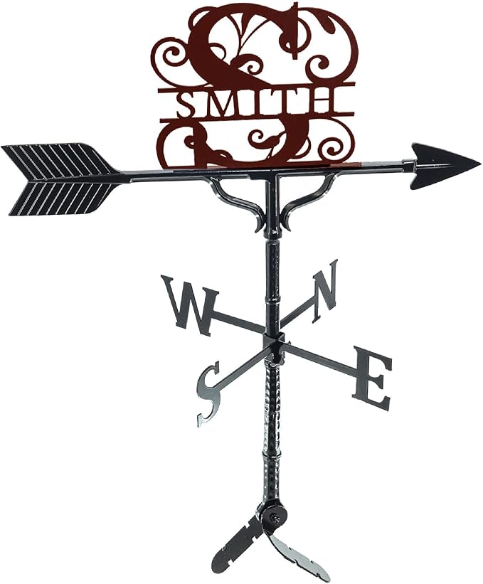 Montague Metal Products - Custom Monogram Weathervane - Metal Name Sign - Outdoor Decor - Roof Mount Included - Cast Metal - Easy to Install