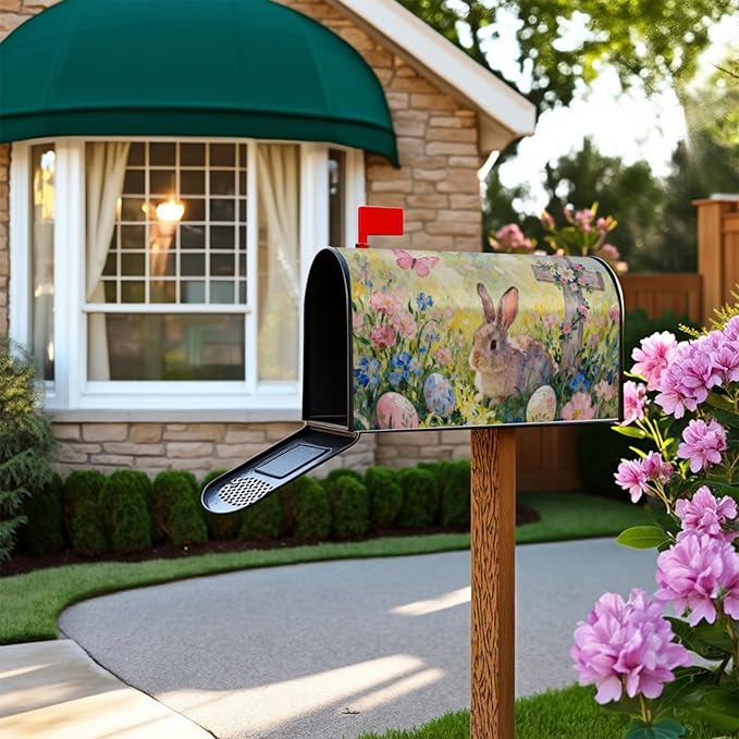 Easter Mailbox Covers Magnetic Standard Size Cute Bunny Yellow Pink Blue Floral Cross Egg Spring Holiday Outdoor Seasonal Decorative Letter Box Cases for Home Garden Outside Decor, 21x18 Inch