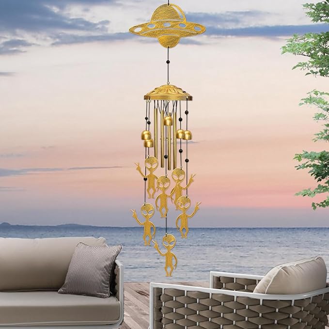Alien Wind Chimes for Outside, Extraterrestrial UFO Windchimes Decor, Metal Saucerman Bell, UFOs & Aliens Wind Chime Yard Garden Decor Outdoor, Men/Women/Memorial/Housewarming/Birthday/Festival Gifts